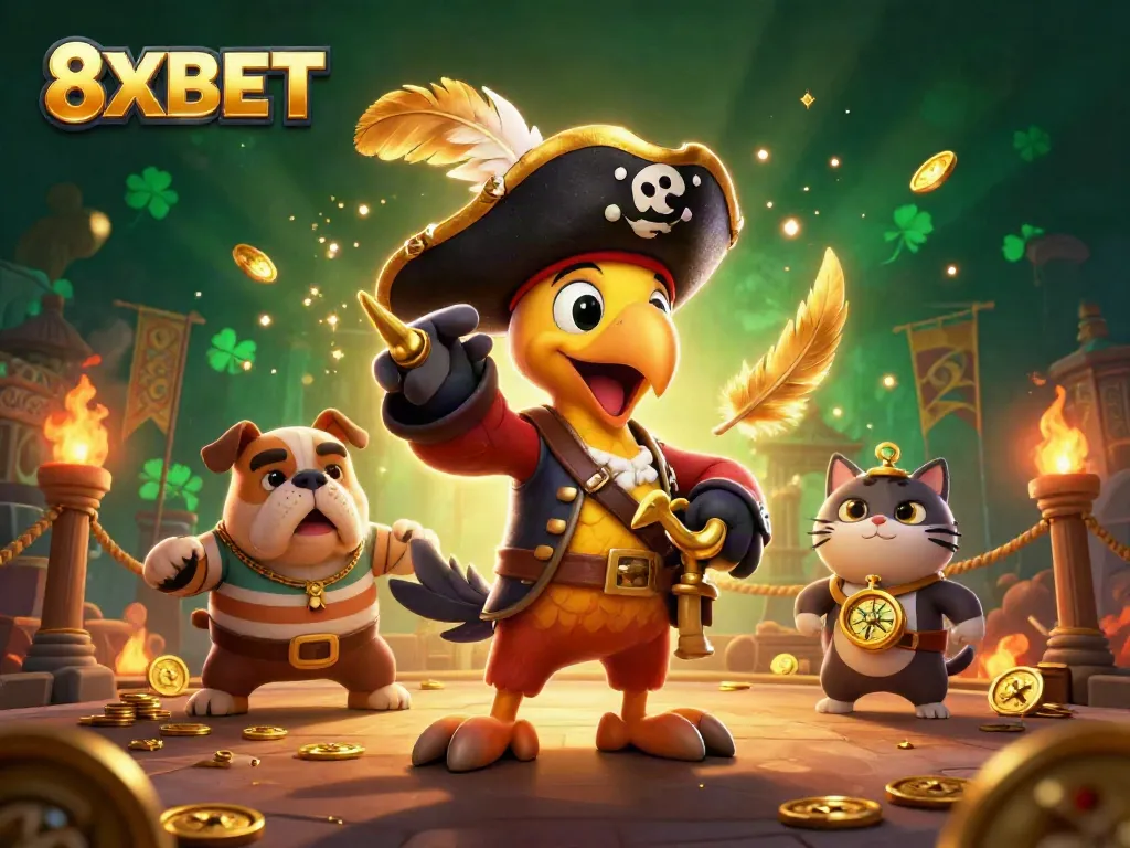 Engage with thrilling gaming adventures featuring a colorful 8XBET pirate scene filled with treasure and excitement.