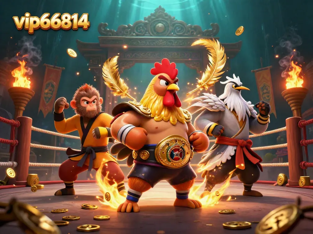 Engage with thrilling gameplay at vip66814 featuring Muay Thai rooster, Shaolin monkey, and crane master.