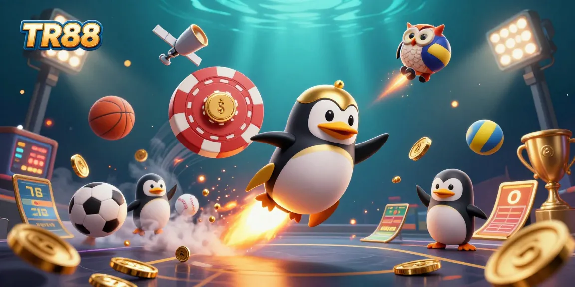 Win big with TR88 while enjoying an ultimate casino experience led by a golden penguin rocket!