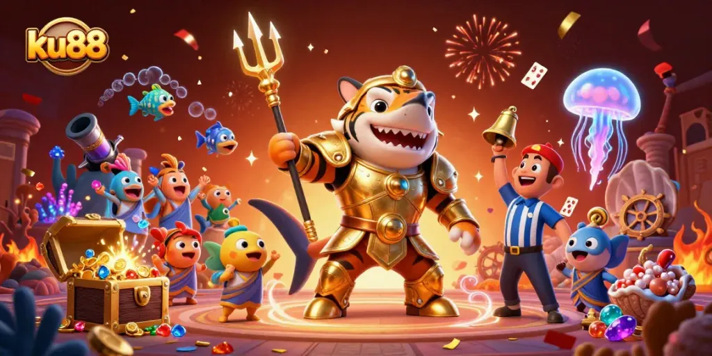 Engage in epic wins with ku88's vibrant 3D casino adventure featuring underwater elements.