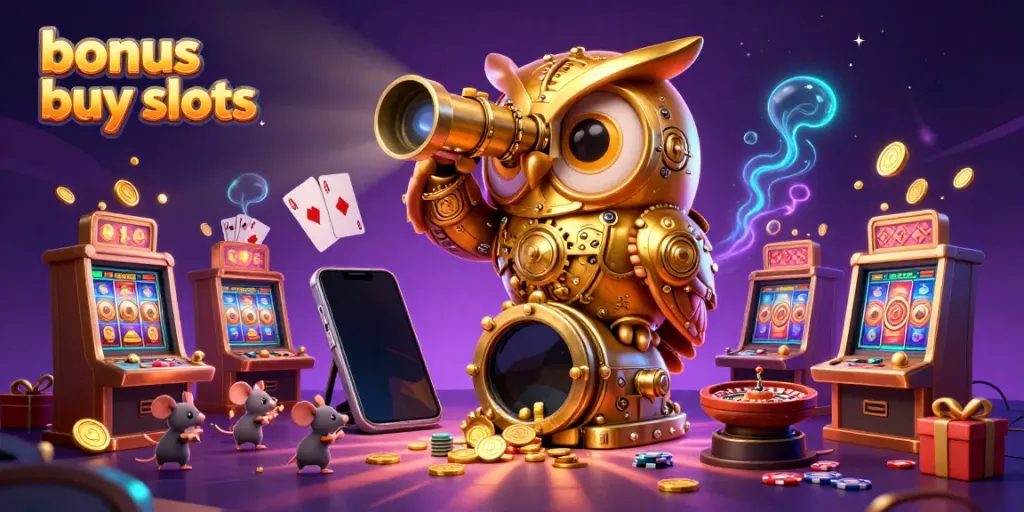 Engage in thrilling bonus buy slots gameplay with vibrant 3D characters and casino elements.