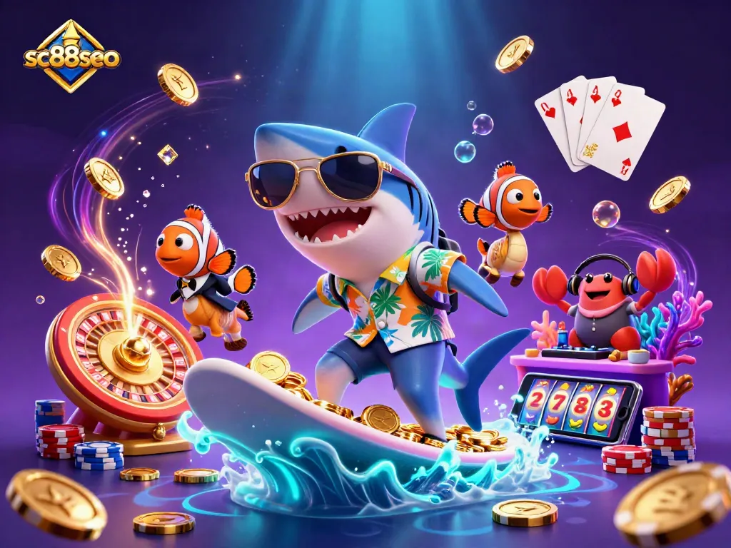 Catch the excitement at sc88seo with vibrant underwater casino fun featuring colorful characters and gold.