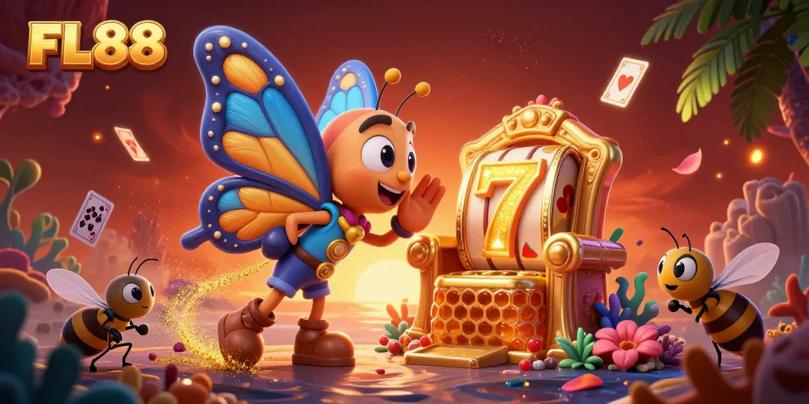 FL88 features an exciting scene with slot machines, glowing treasures, and a vibrant casino atmosphere.