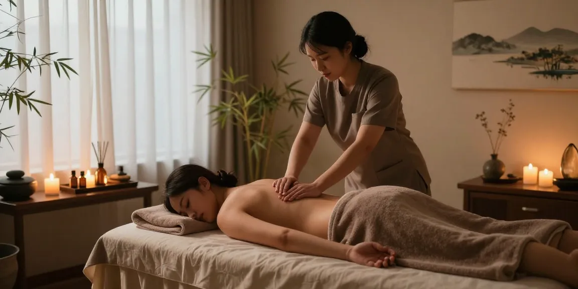 Serene 강서구출장마사지 therapy session in a tranquil spa with calming elements.