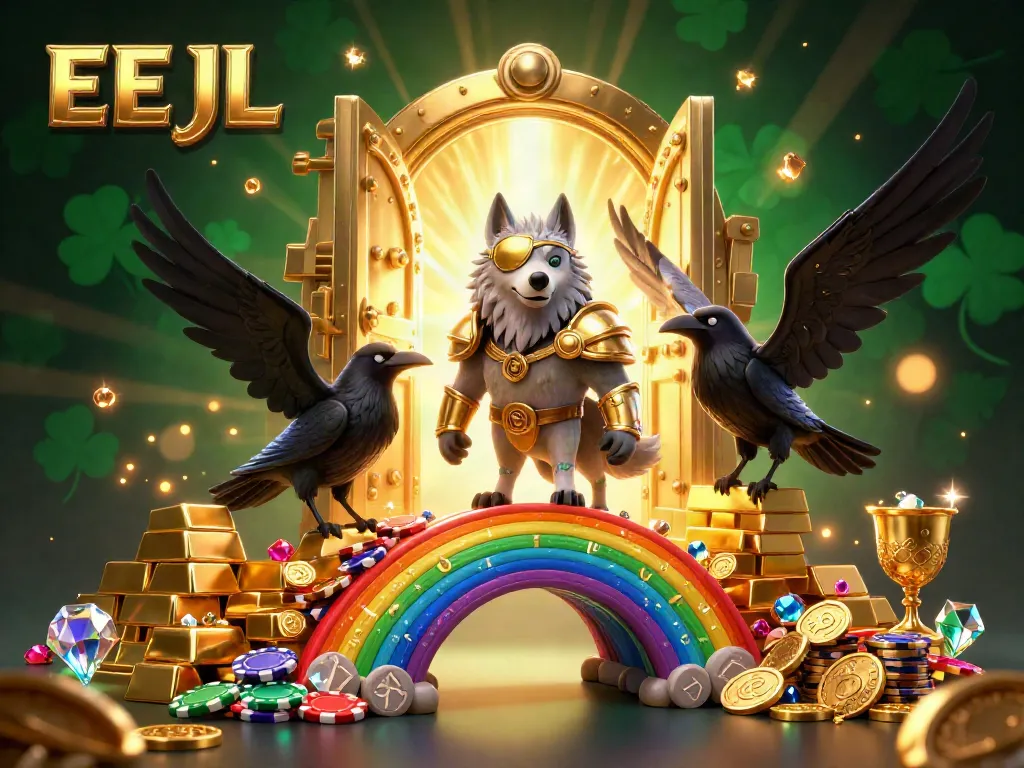 Experience the excitement of EEJL with a vibrant Norse-themed casino illustration featuring Odin and treasures.
