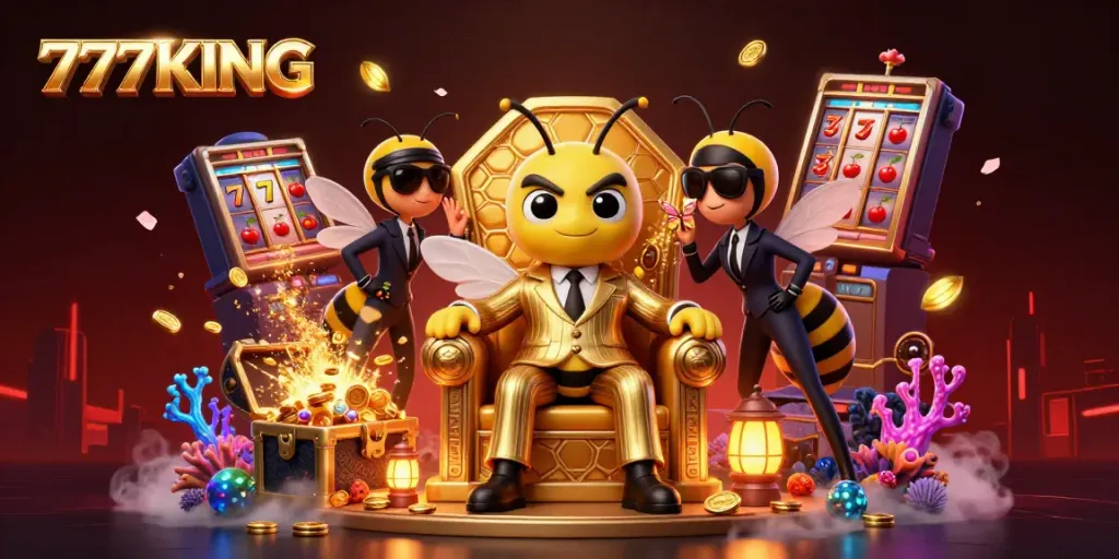 Experience the thrill of casino adventure at 777KING with vibrant characters and dynamic game elements.