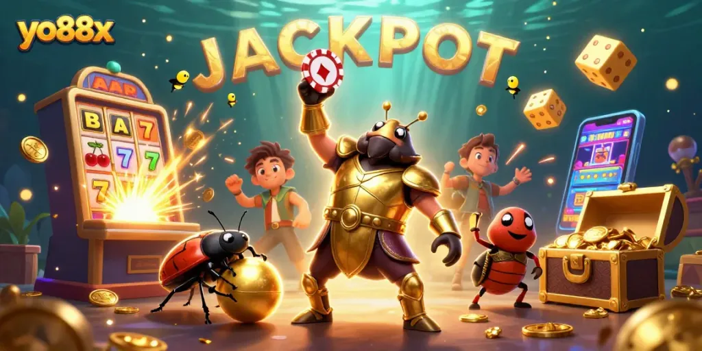 Engage in thrilling gameplay at yo88x while celebrating jackpots with vibrant casino visuals.