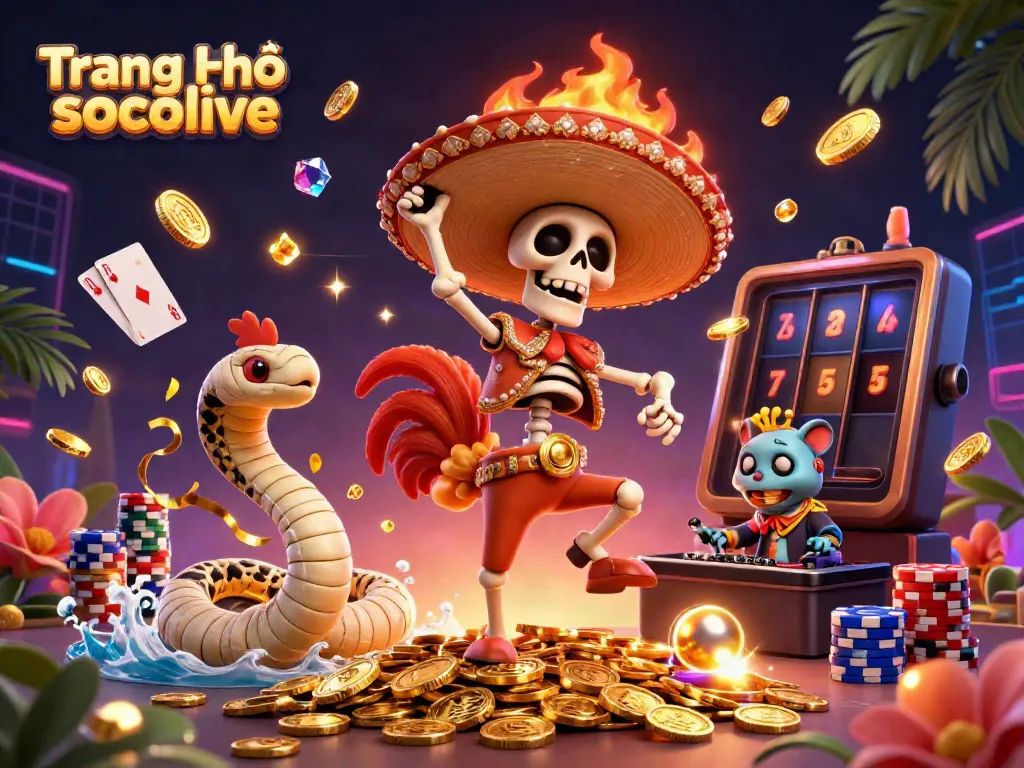 Join the action at Trang Chủ socolive with vibrant skeleton and zombie characters celebrating on golden coins!