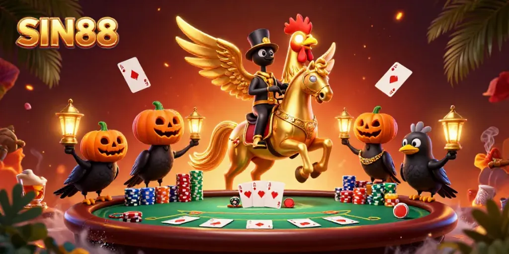 Play thrilling casino games at SIN88 featuring energetic characters in an immersive casino scene.