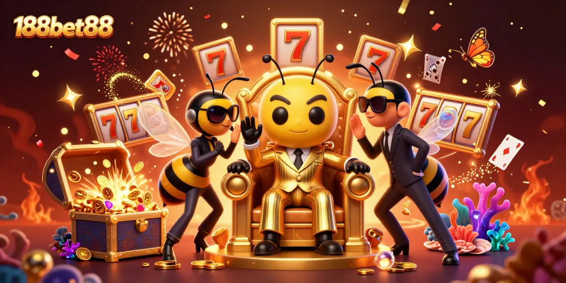 Engage in thrilling gameplay at 188bet88 with vibrant 3D casino scene filled with slots and jewels.
