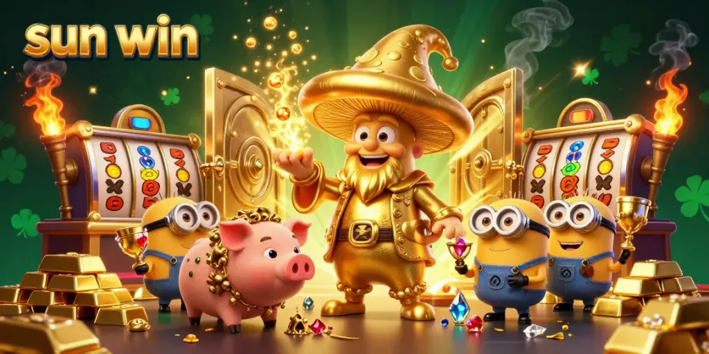 Experience the excitement of sun win with golden treasures and vibrant casino magic bursting from the scene.