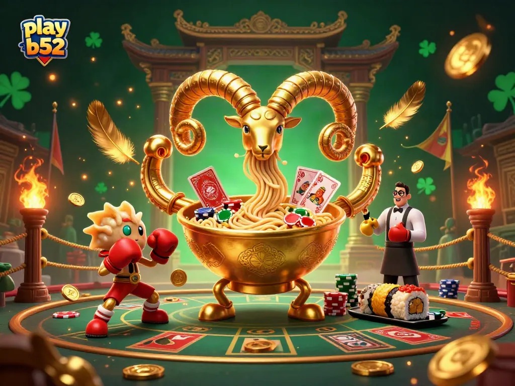 Engage in thrilling play b52 casino experience with vibrant characters in a dynamic setting.