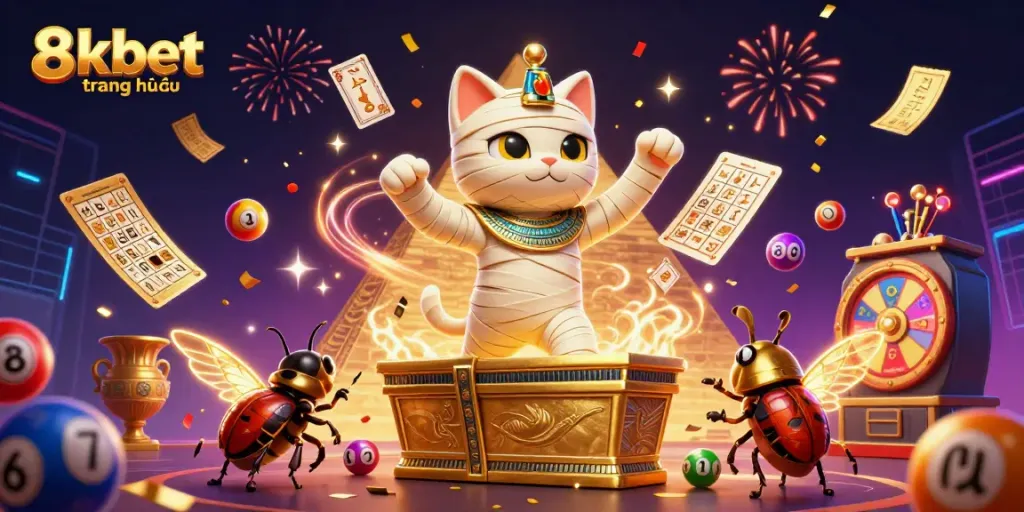 Experience 8xbet trang chủ with lively casino-themed characters and activities, showcasing excitement and engagement.