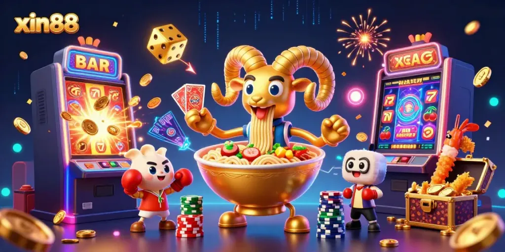 Experience the excitement at xin88 with a vibrant 3D casino scene featuring animated characters and jackpot elements.