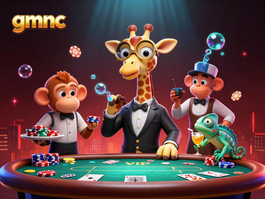 Engage in thrilling poker action with gmnc's vibrant 3D illustration, highlighting excitement and luxury.