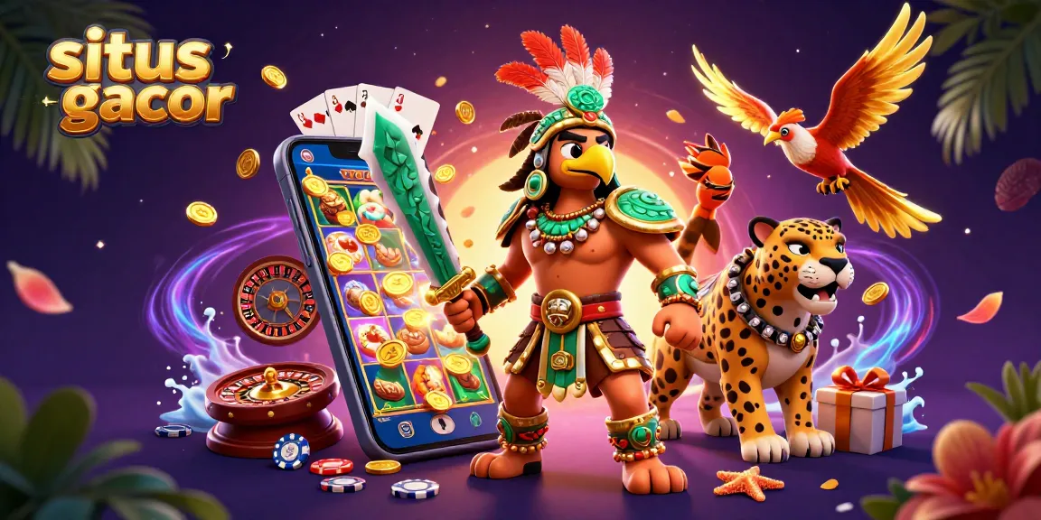 Situs slot gacor memperlihatkan pemandangan dinamis dengan pejuang Aztec dan elemen kasino yang kaya.