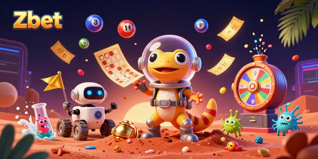 Experience the thrill of Zbet with a Martian gecko exploring a golden casino!