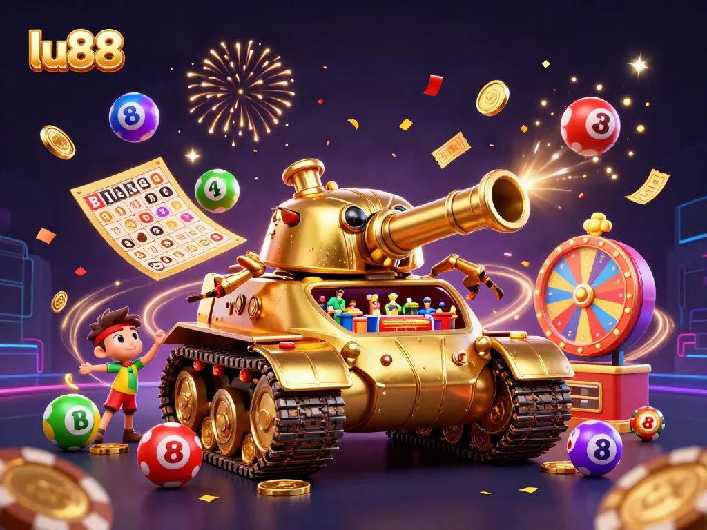 Experience thrilling moments at lu88 with a dynamic casino scene featuring vibrant lottery elements.
