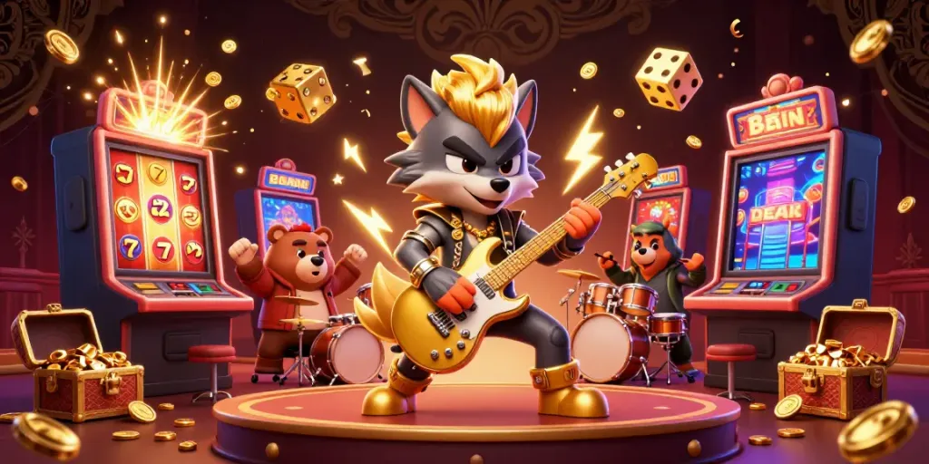 Play exciting games at Lucky88 with dynamic casino-themed illustration featuring characters and elements.