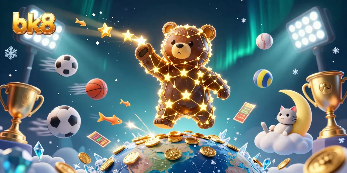 Win big with bk8 as the constellation bear gathers coins among dynamic sports elements and vibrant cosmic scenery.