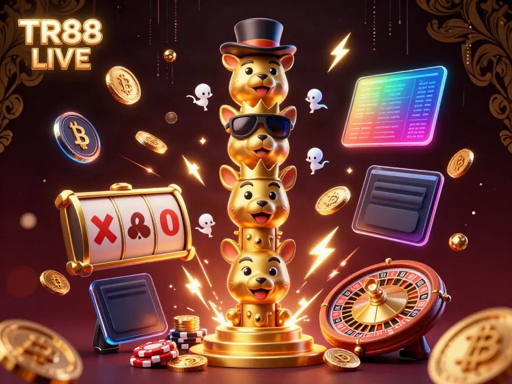 Experience the captivating thrills of TR88 LIVE with colorful casino elements and a golden totem pole.