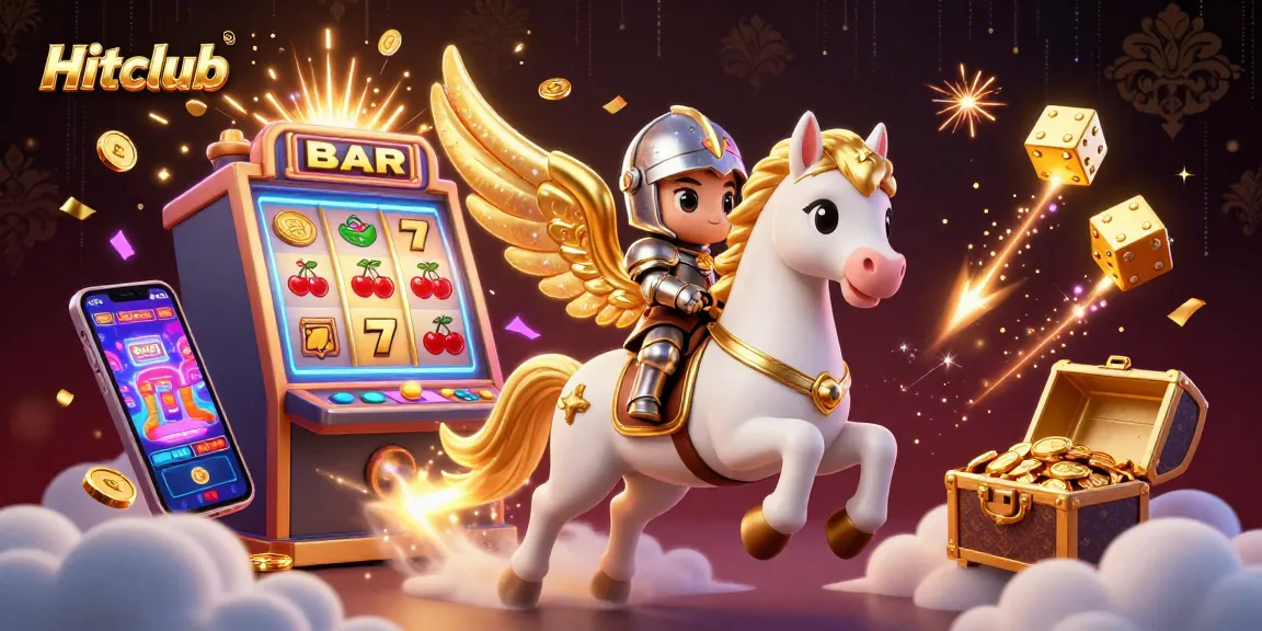 Experience thrilling casino action with Hitclub's vibrant, high-energy illustration featuring games and jackpots.