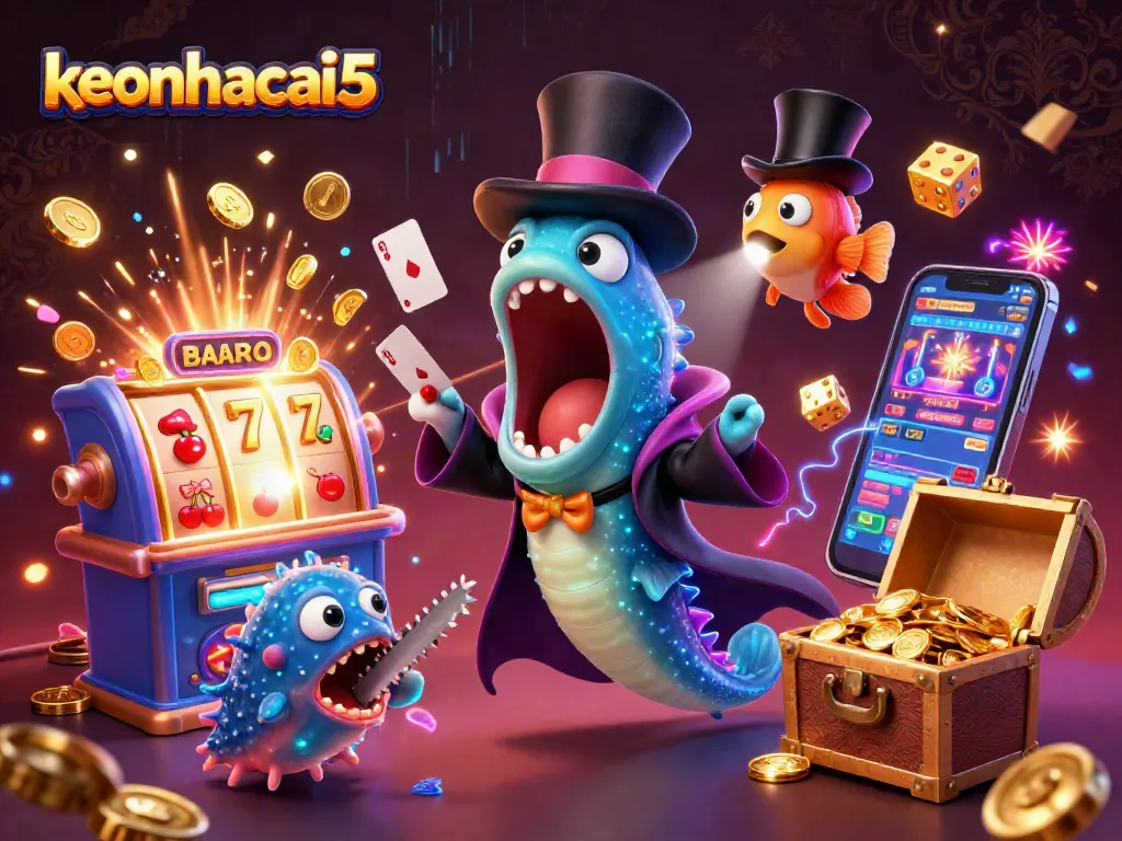 Experience thrilling gameplay with keonhacai5, surrounded by vibrant casino action and magical elements.