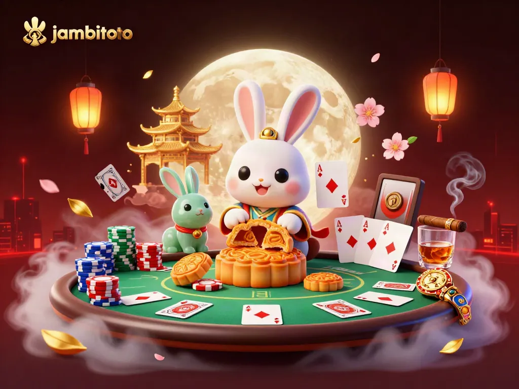 Experience thrilling gameplay with jambitoto as a moon rabbit reveals poker chips in a vibrant casino scene.