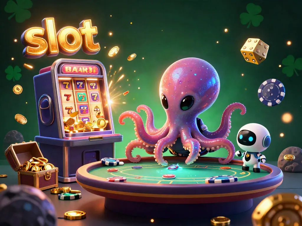 Experience thrilling slot action with alien octopus and vibrant casino game elements.