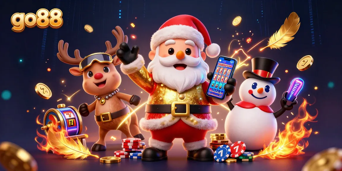 Experience the excitement of go88 slots with Santa and friends in a dazzling casino scene!