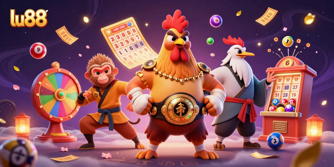 Experience thrills at lu88 with vibrant lottery balls bouncing around Muay Thai and Shaolin characters.