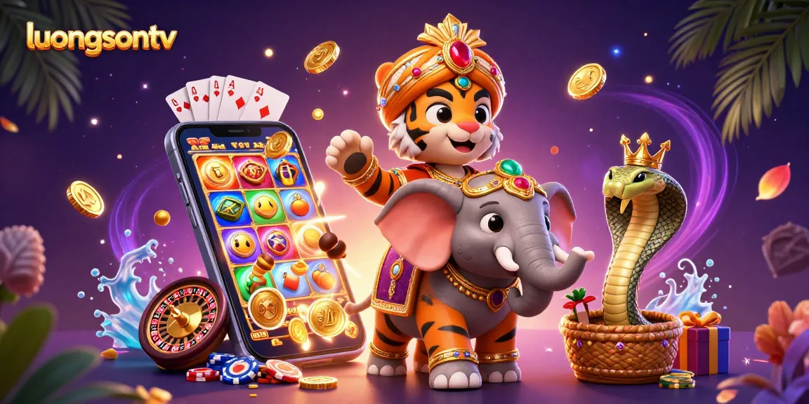 Experience thrilling bets on luongsontv with a vibrant 3D casino adventure showcasing elephants and slot games.