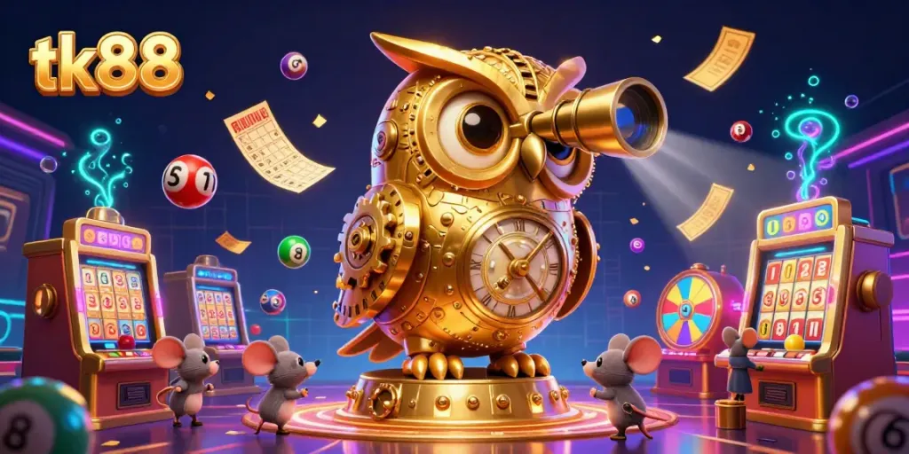 Engage in thrilling gambling at tk88 with a dynamic, vibrant casino illustration showcasing games and excitement.