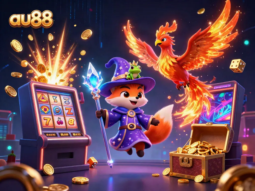 Experience the excitement of winning at au88 with vibrant casino graphics and magical characters.