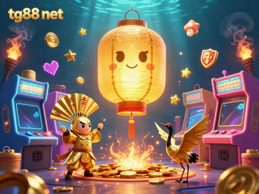 Experience the excitement of tg88 net with vibrant 3D casino elements and a glowing lantern spirit.