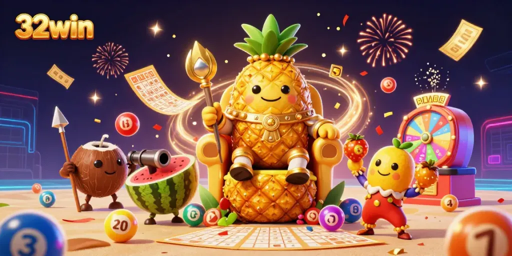 Experience the thrills of 32win net in a vibrant 3D casino scene filled with dynamic game elements.