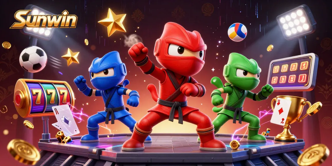 Engage with Sunwin's thrilling games featuring a dynamic casino scene with chameleon ninjas.