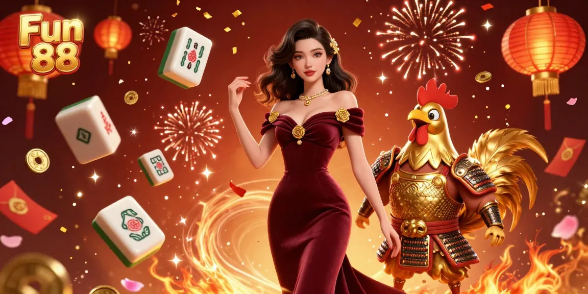 Play thrilling games at Fun 88, featuring glamorous casino characters in a festive atmosphere of luck and excitement.