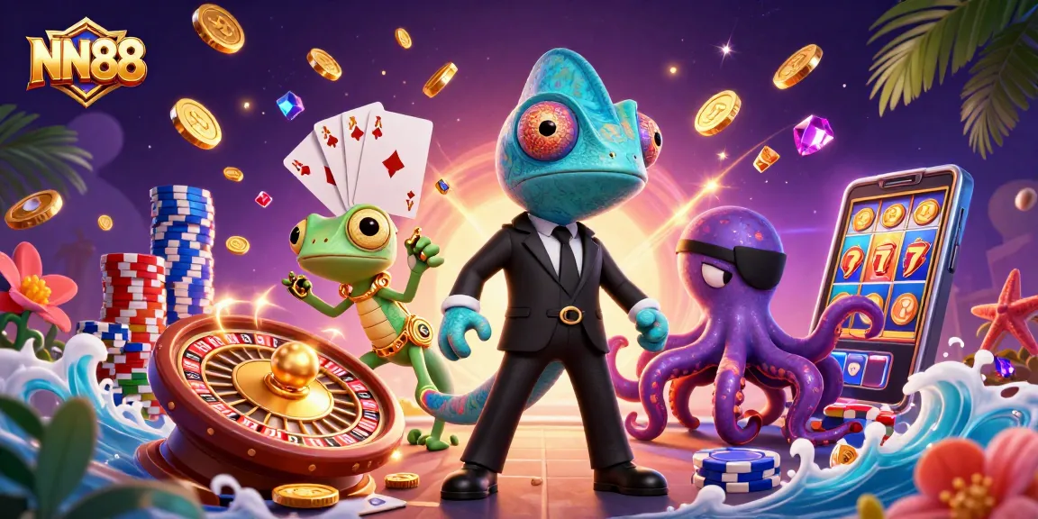 Experience thrilling gameplay with NN88 featuring vibrant casino elements and dynamic characters.