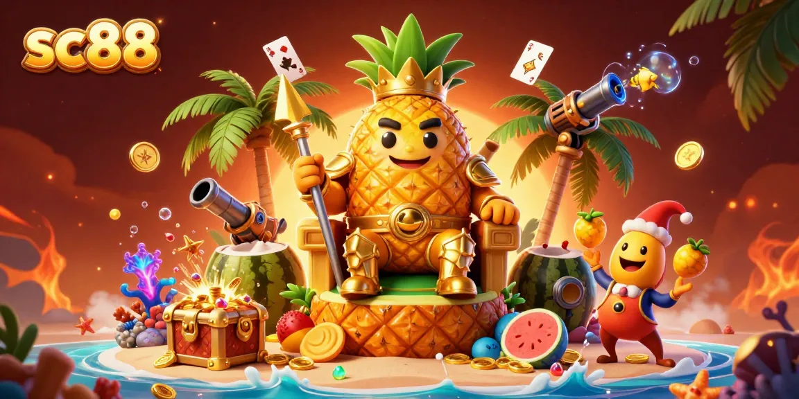 Engage in thrilling rounds at SC88, showcasing the golden pineapple king in a vibrant casino scene.