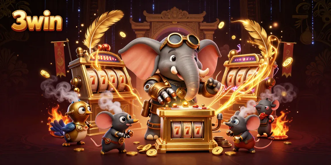 Spin the golden slot machine at 3win for thrilling casino action with steampunk characters.