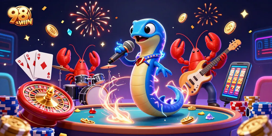 Experience thrilling action at 98WIN with a vibrant underwater casino illustration featuring lucky elements and dynamic characters.