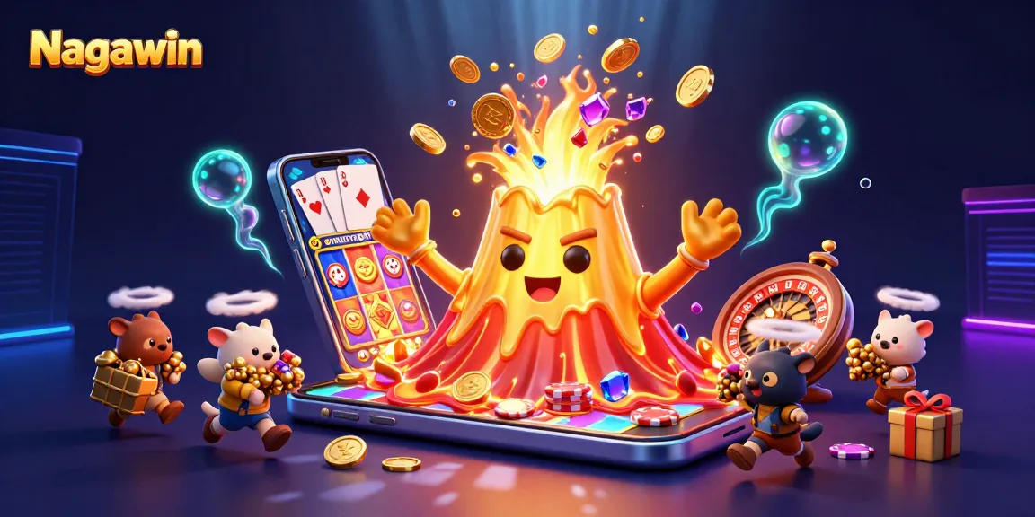 Nagawin launches with a thrilling eruption of coins and treasures from a volcano in a vibrant casino-themed scene.