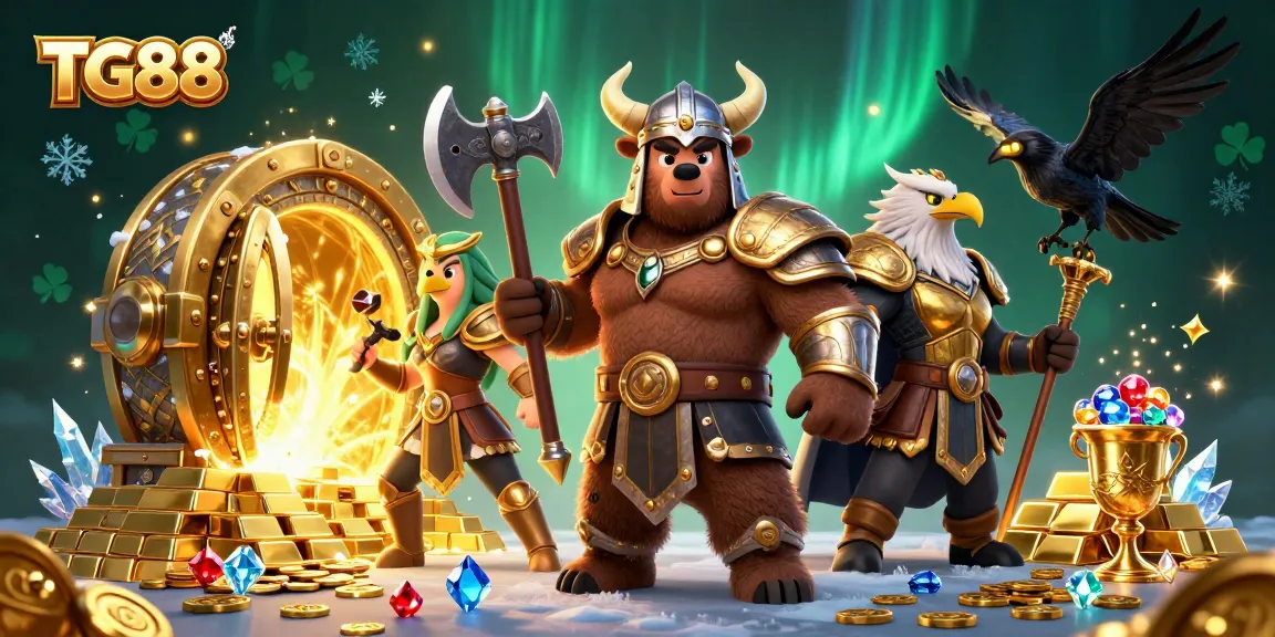 Engage with TG88's thrilling 3D casino scene featuring treasure vaults and winning gameplay elements.
