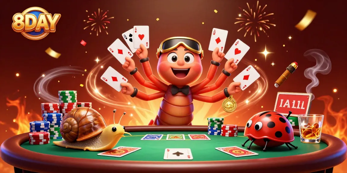 Experience the thrill of winning with 8DAY's exciting poker illustration featuring vibrant casino action.
