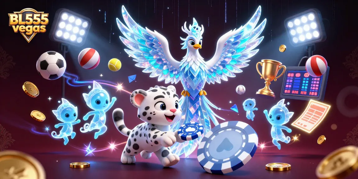 Engage in thrilling winnings with BL555 vegas, showcasing vibrant casino elements and animated characters.