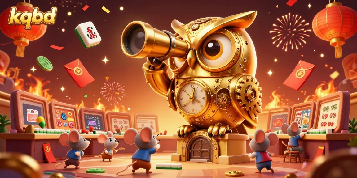 Bet on kqbd while observing a lively sports betting arena with a golden owl and mouse patrons.