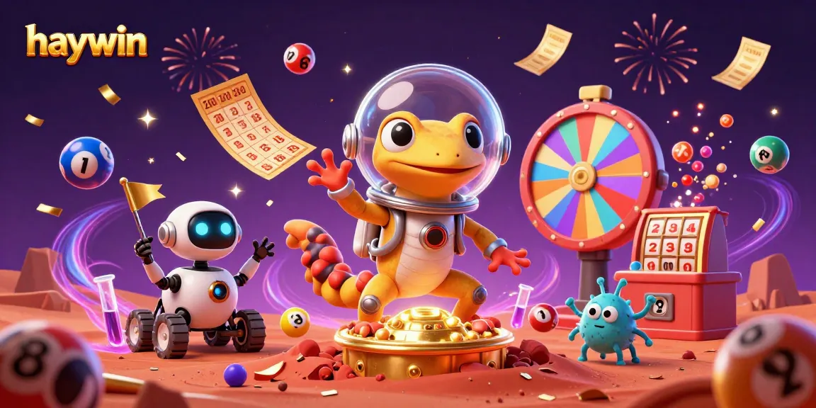 Experience the excitement of haywin with a vibrant 3D illustration of alien characters discovering a golden casino.