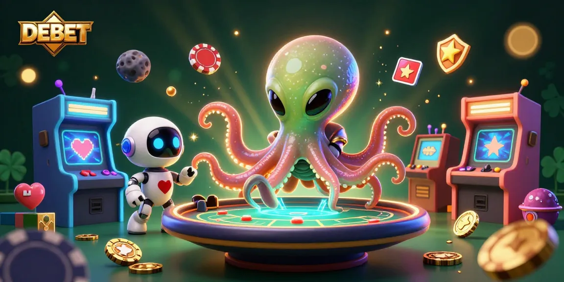 Engage with the vibrant DEBET casino universe as a lively alien octopus hosts a poker game!