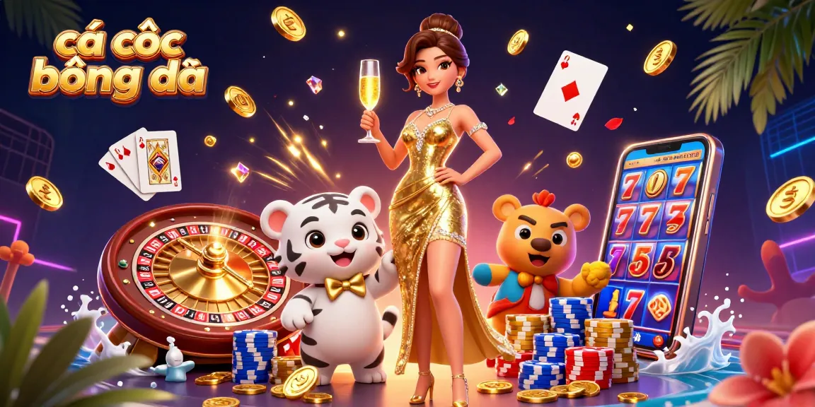 Experience cá cược bóng đá with excitement, featuring a stylish woman and a lucky tiger cub in a vibrant casino scene.